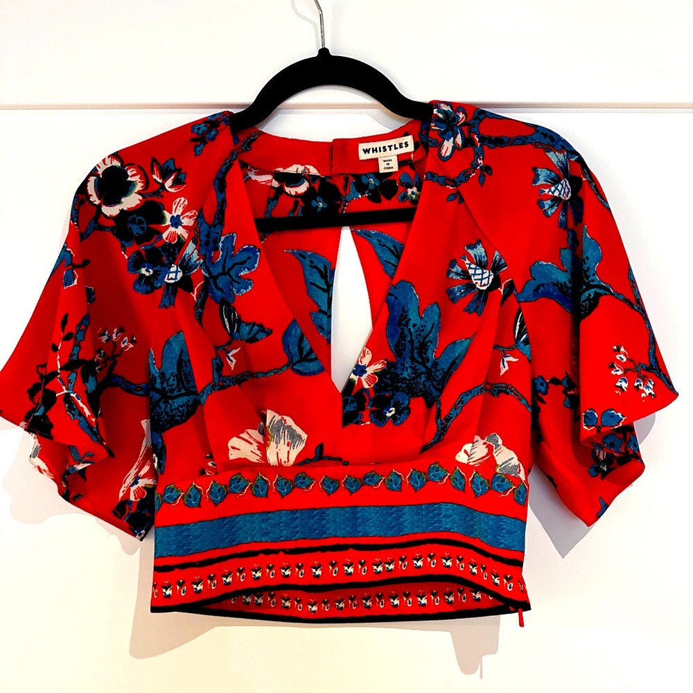 WHISTLES cropped floral printed top size 2